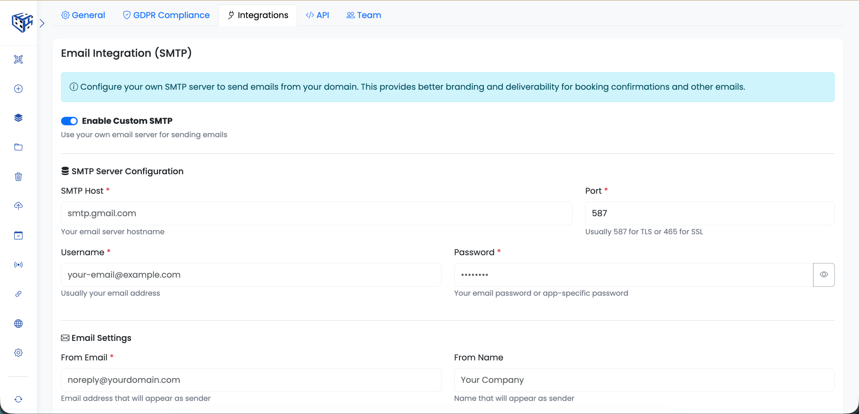Custom SMTP (Email Integration)