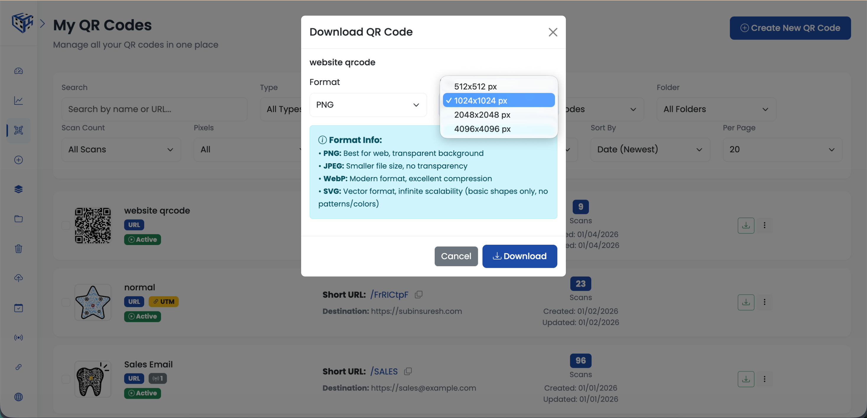 QR Code Download Formats