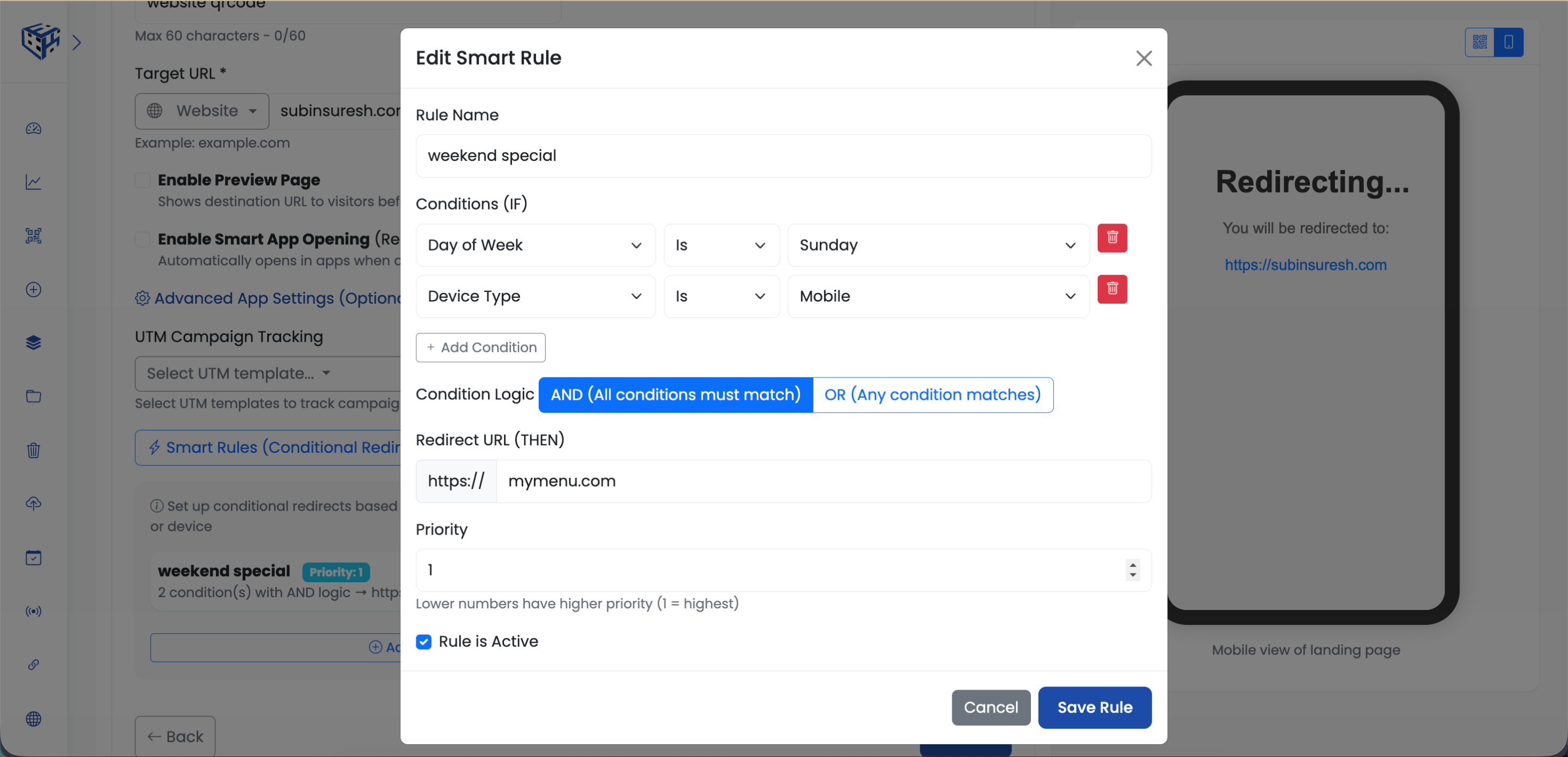 Smart Rules (Conditional Redirects)