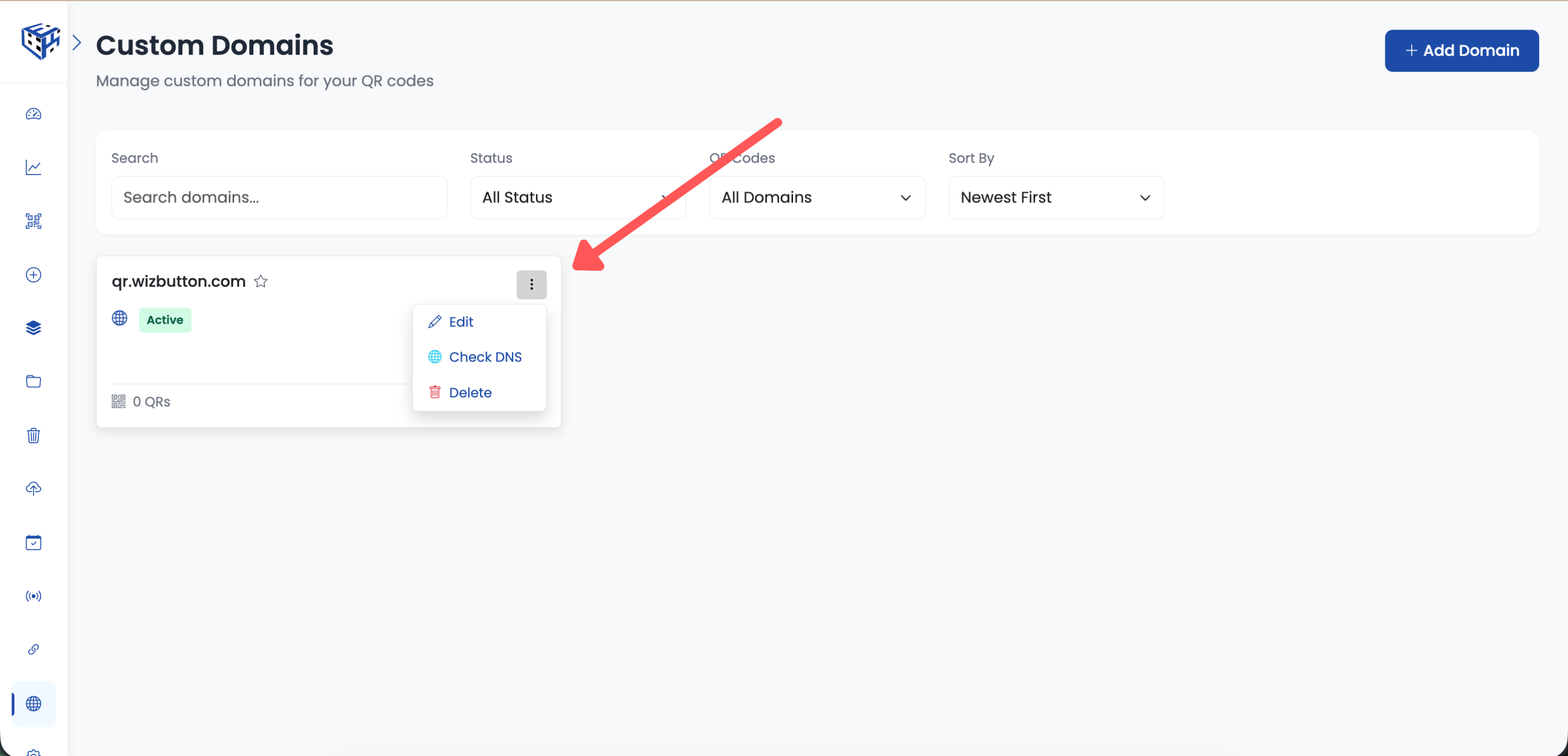 Click the three-dots menu on your domain and select Edit