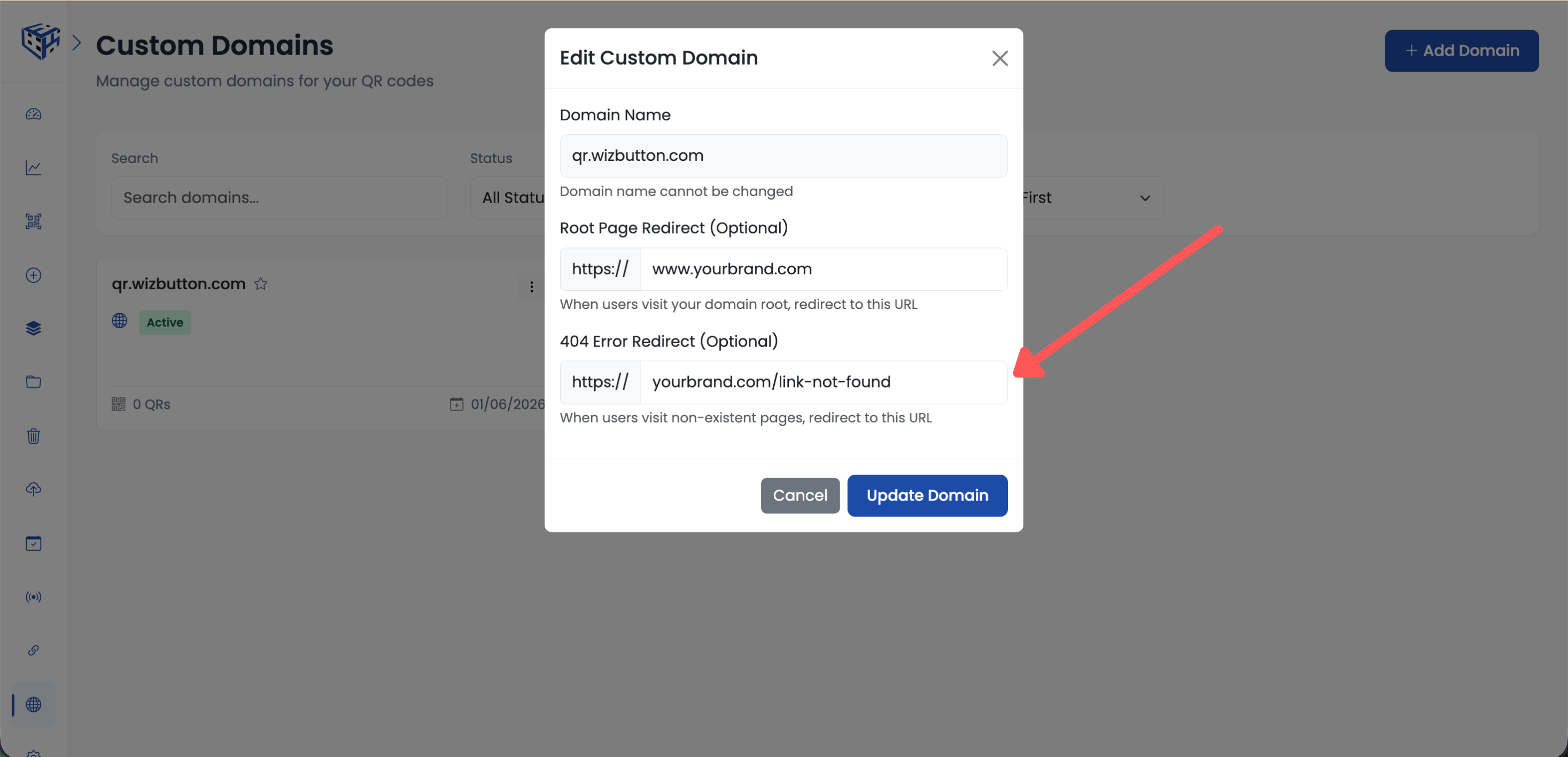 Enter Root Redirect and 404 Redirect URLs then click Save