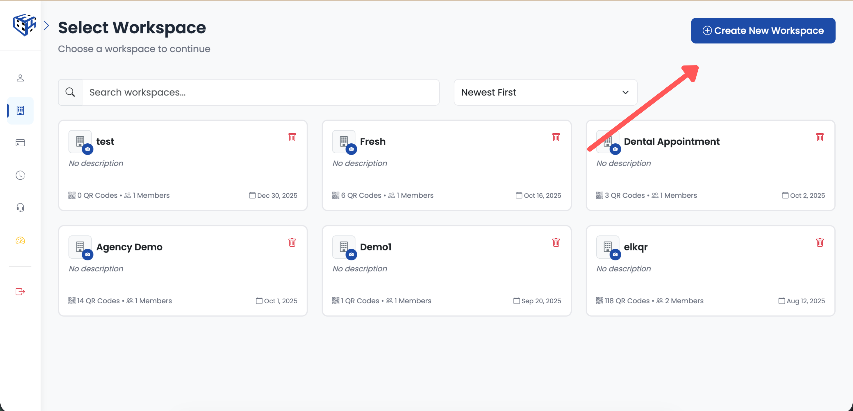 Create New Workspace button
