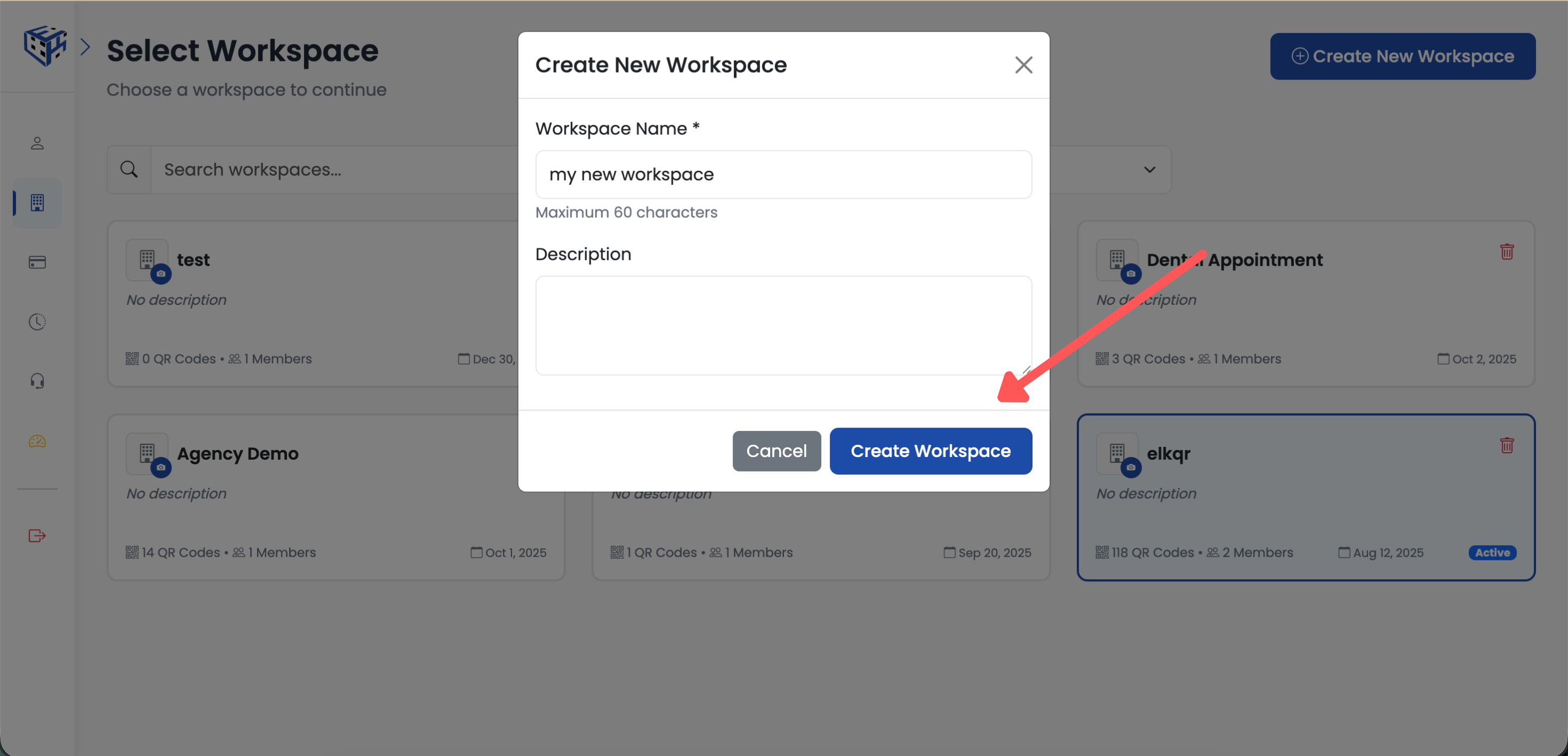 Create workspace form