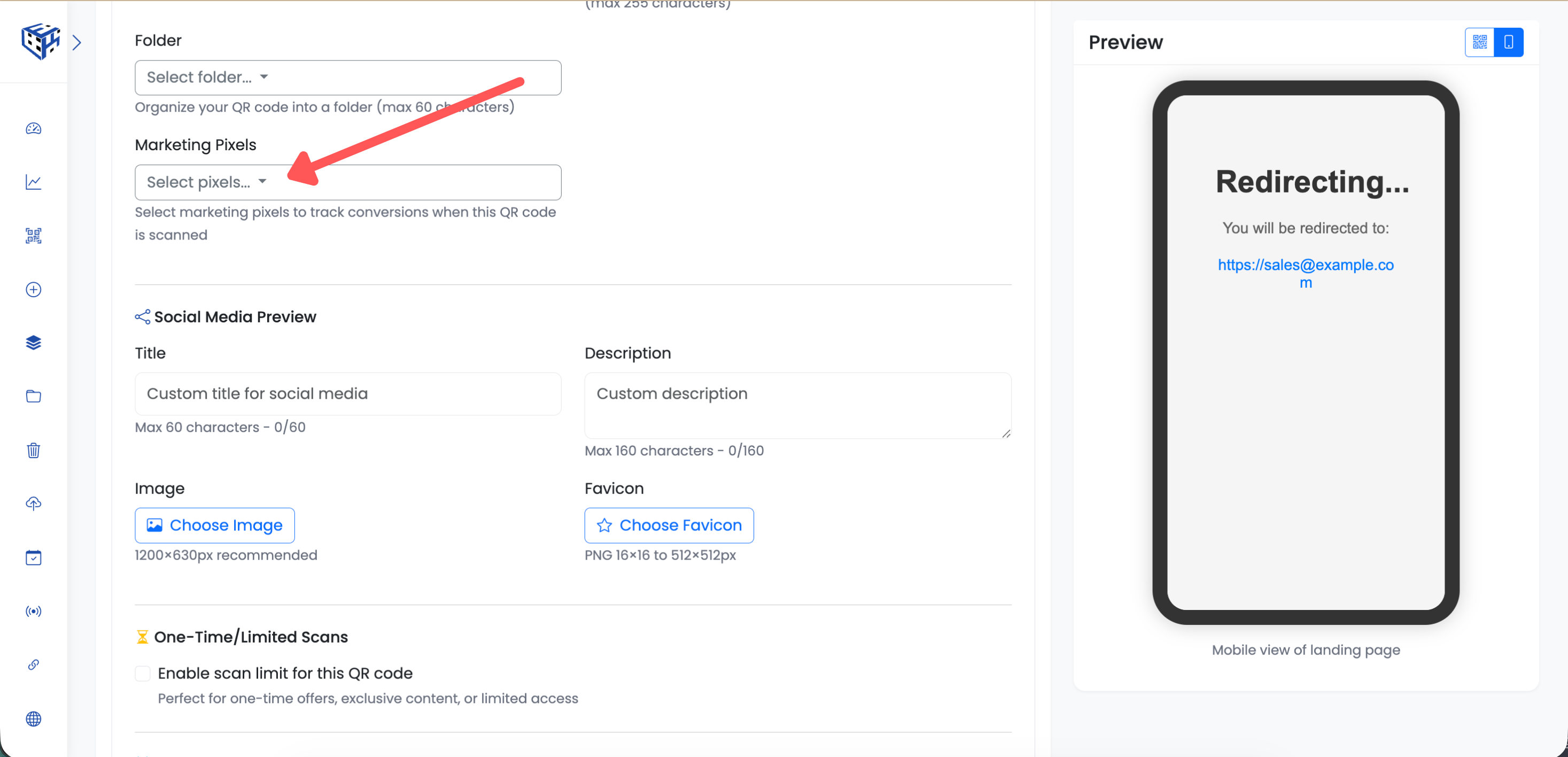Marketing Pixels dropdown