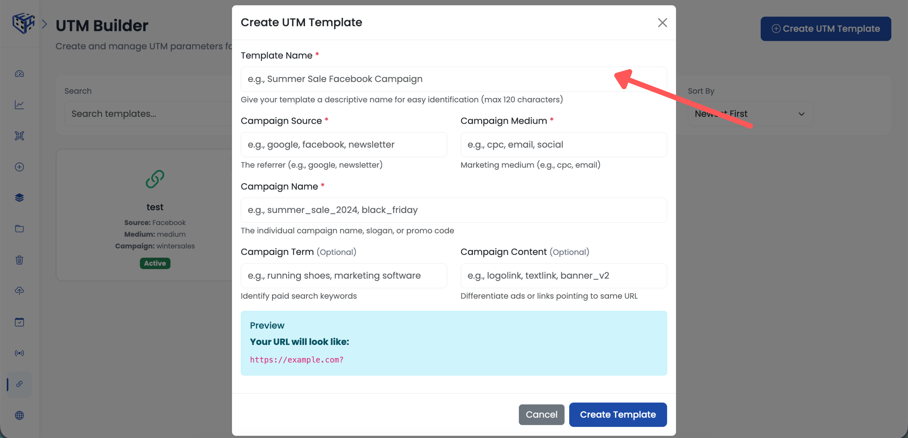 Create UTM Template button