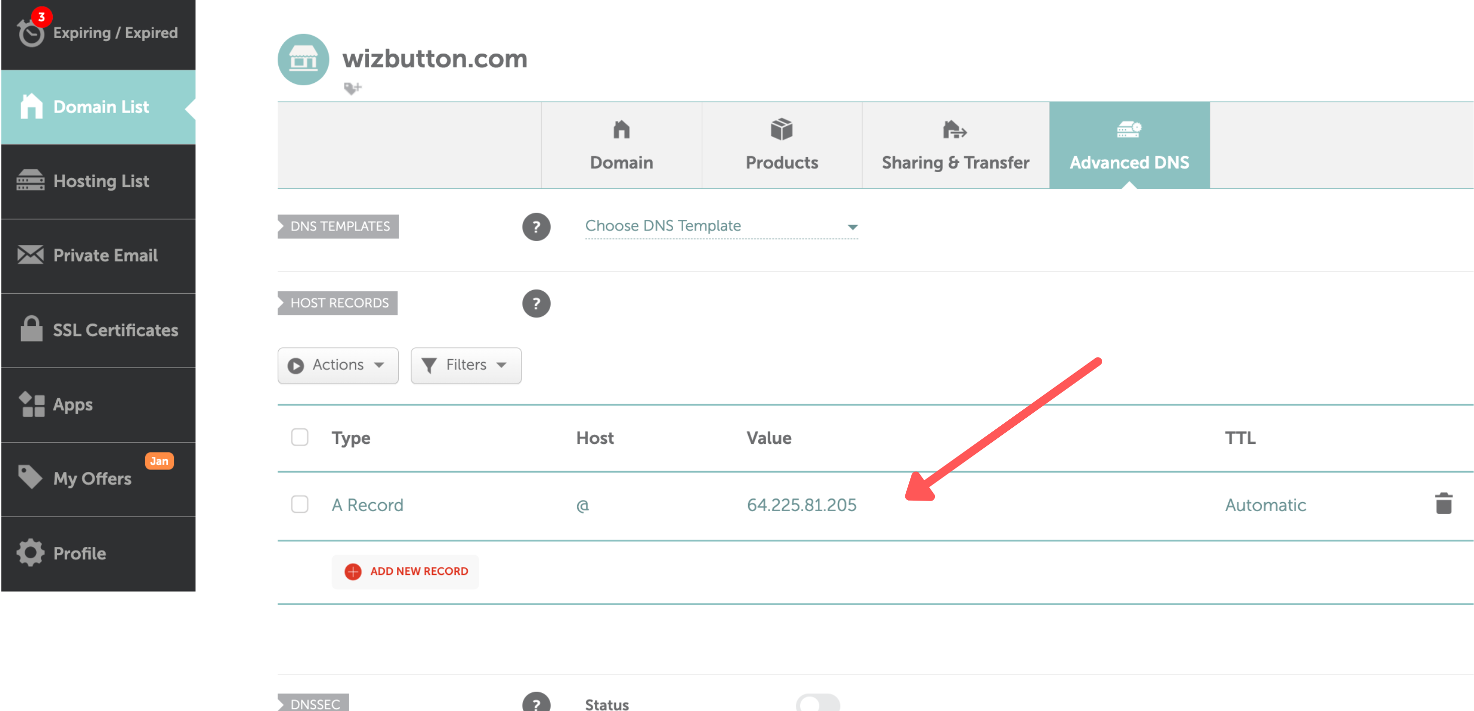 A Record configuration example