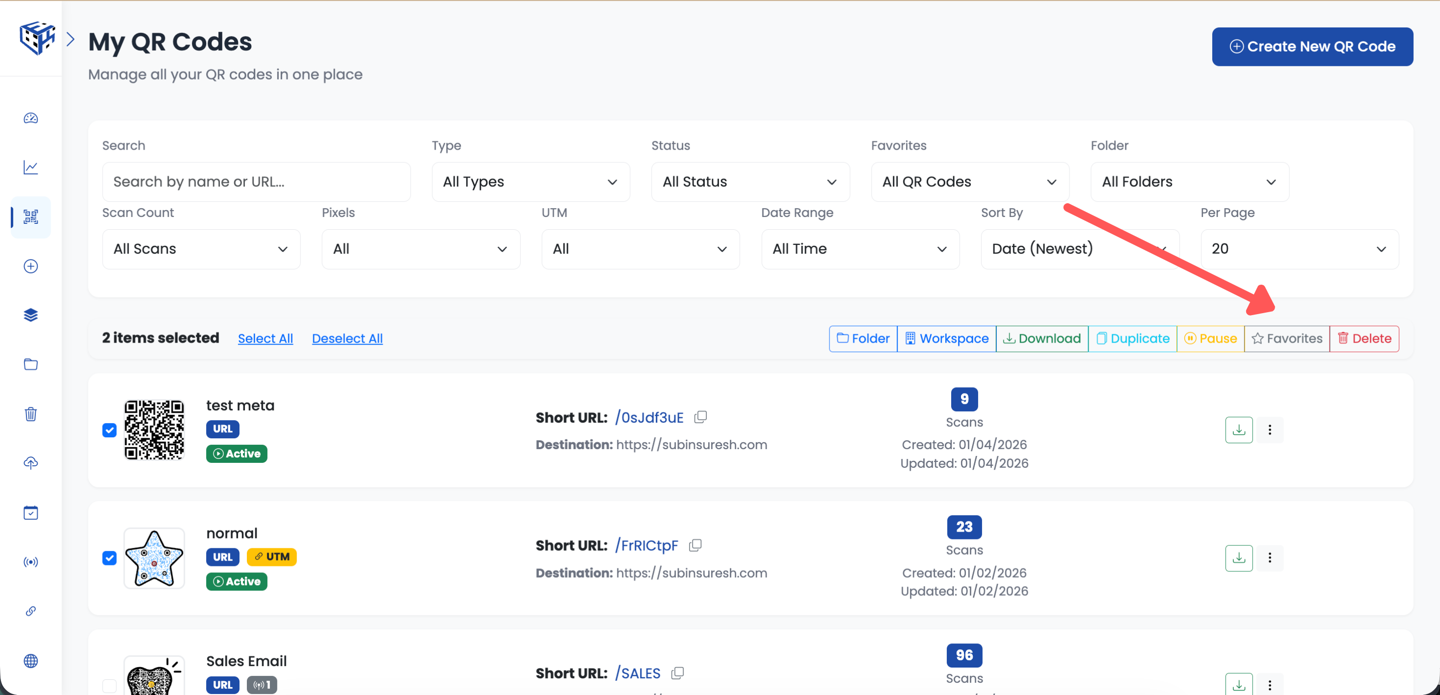 Bulk add to favorites