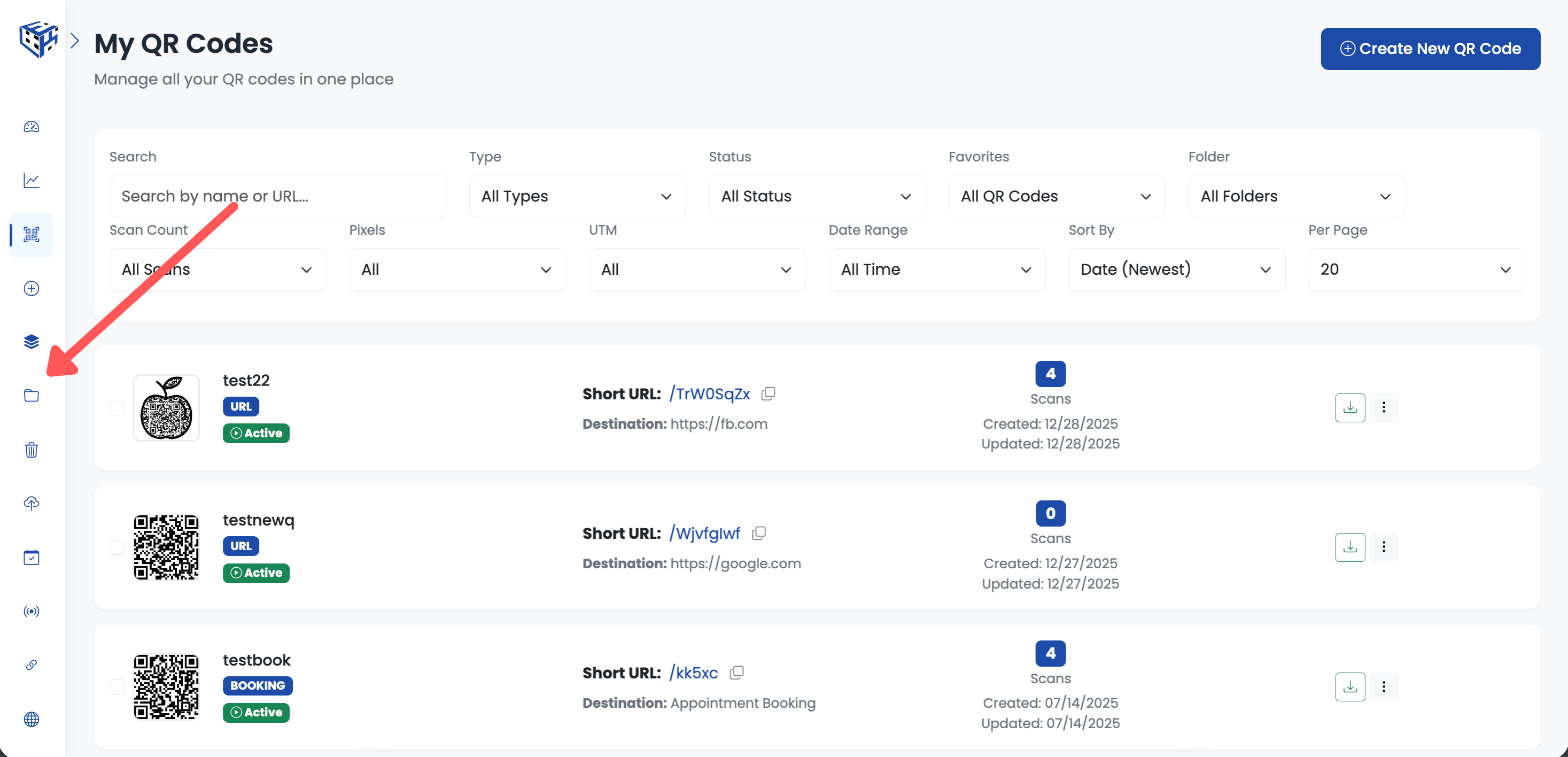 Click Folder in left menu
