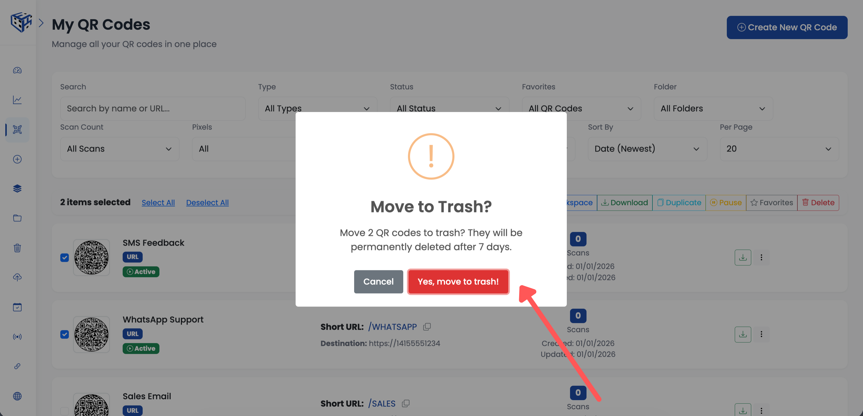 Bulk delete confirmation
