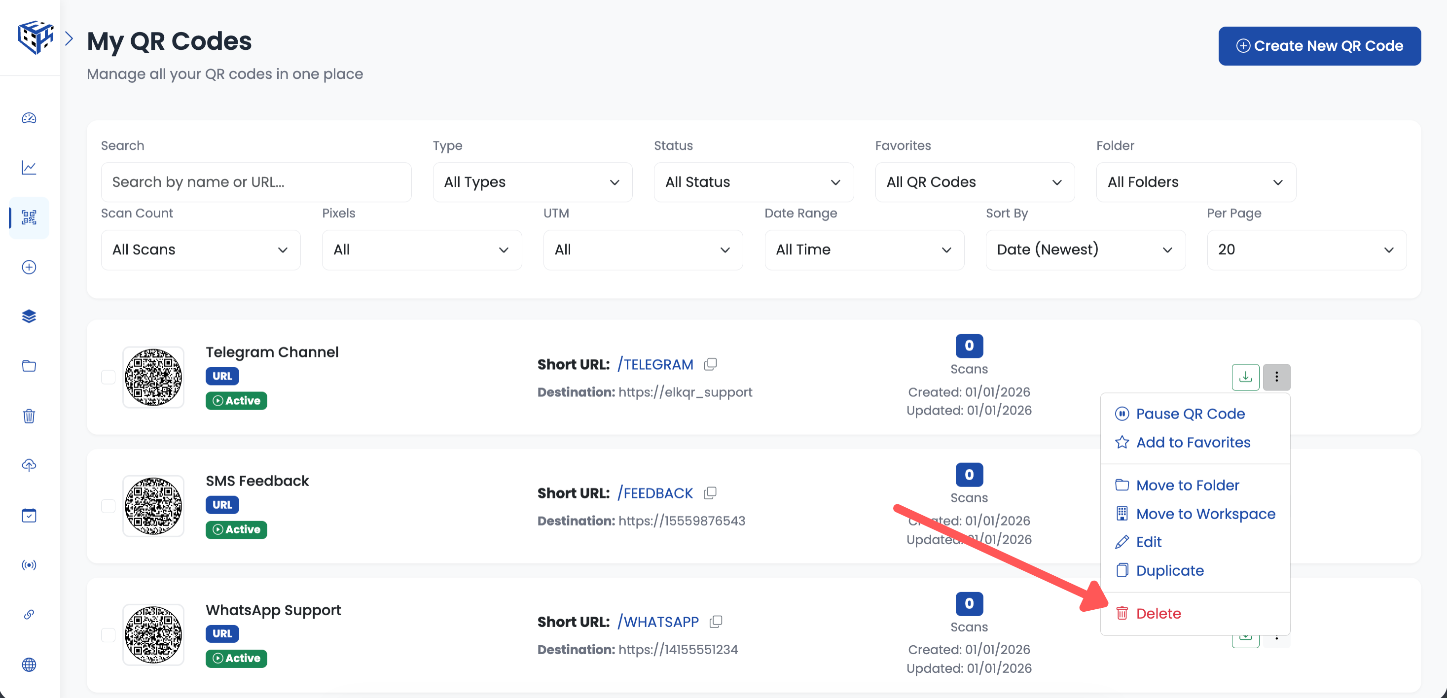 3-dots menu with delete option