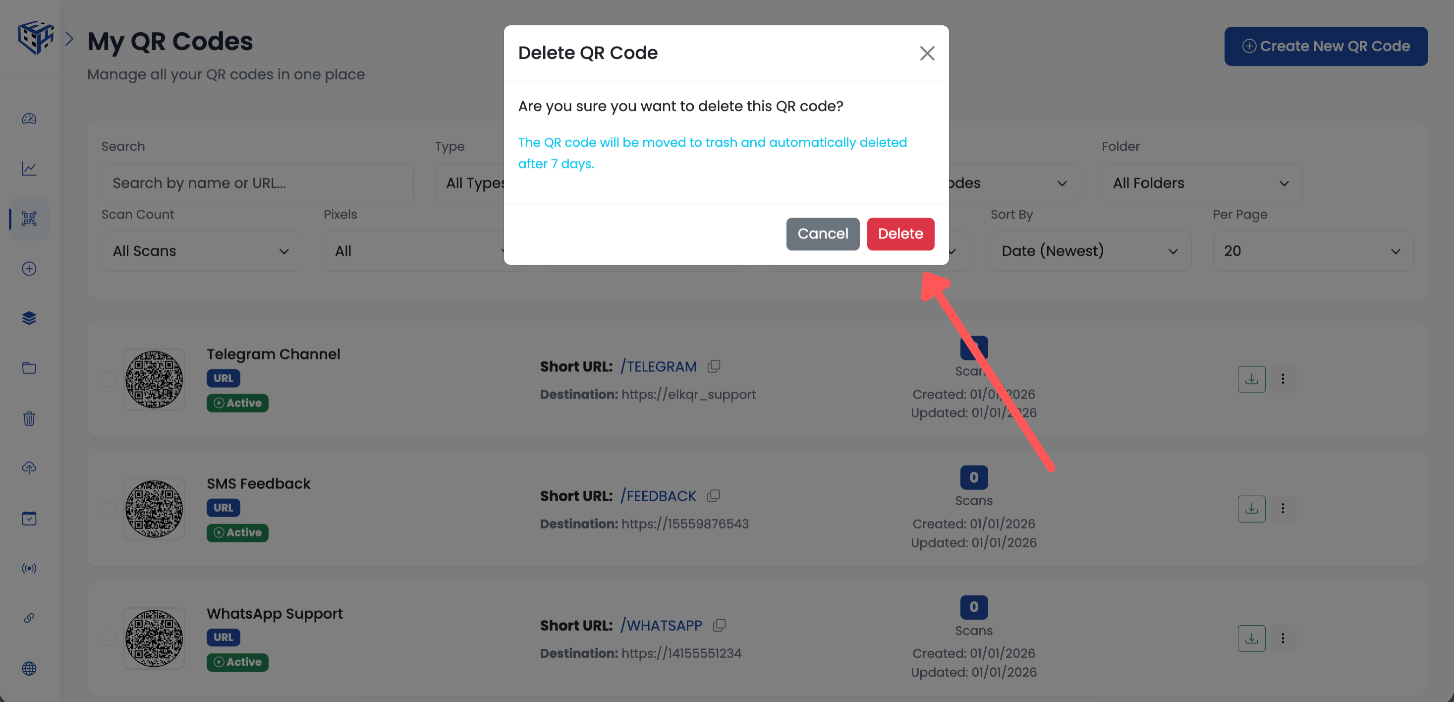 Delete confirmation popup