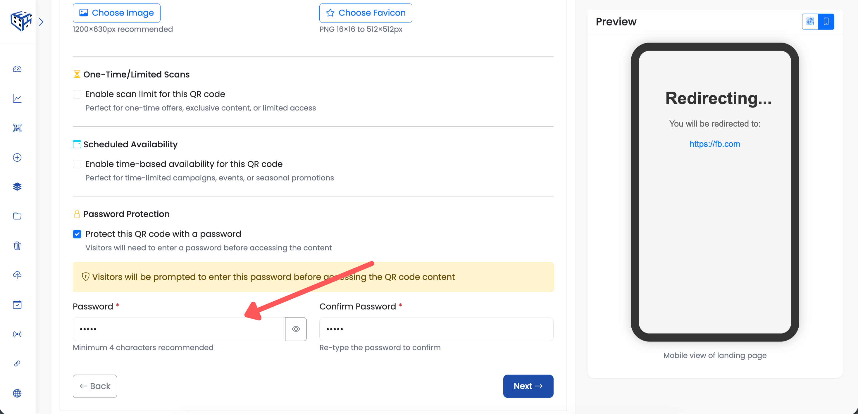 Enter and confirm password