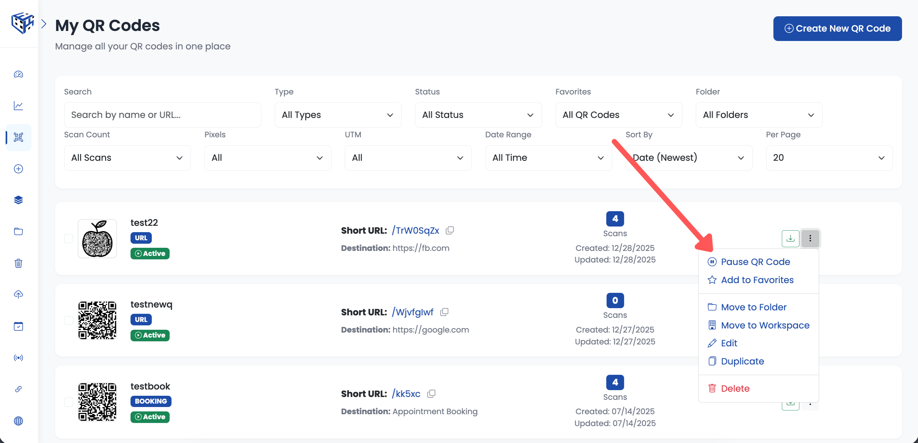 3-dots menu with pause option