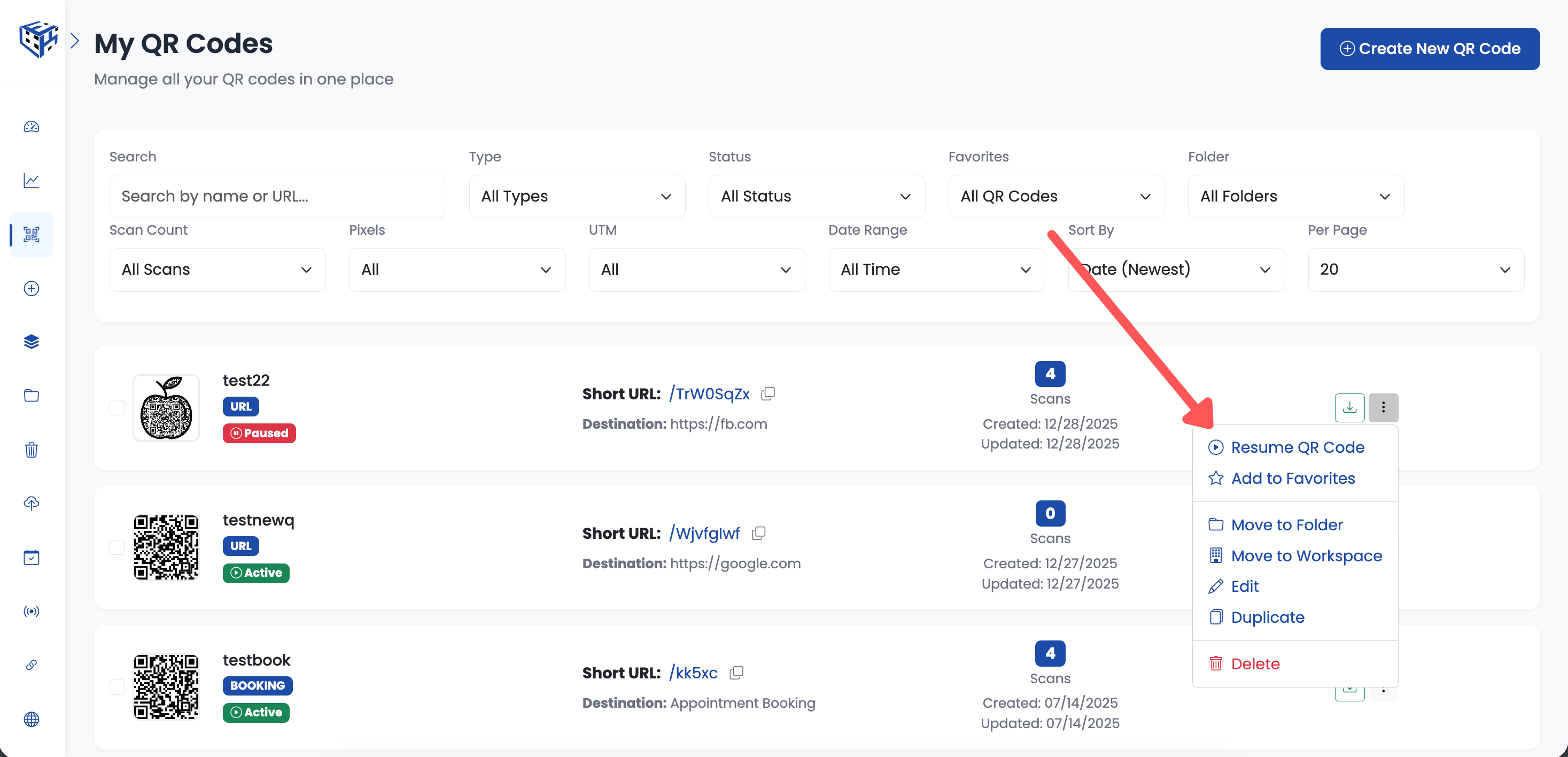 Resume QR code option