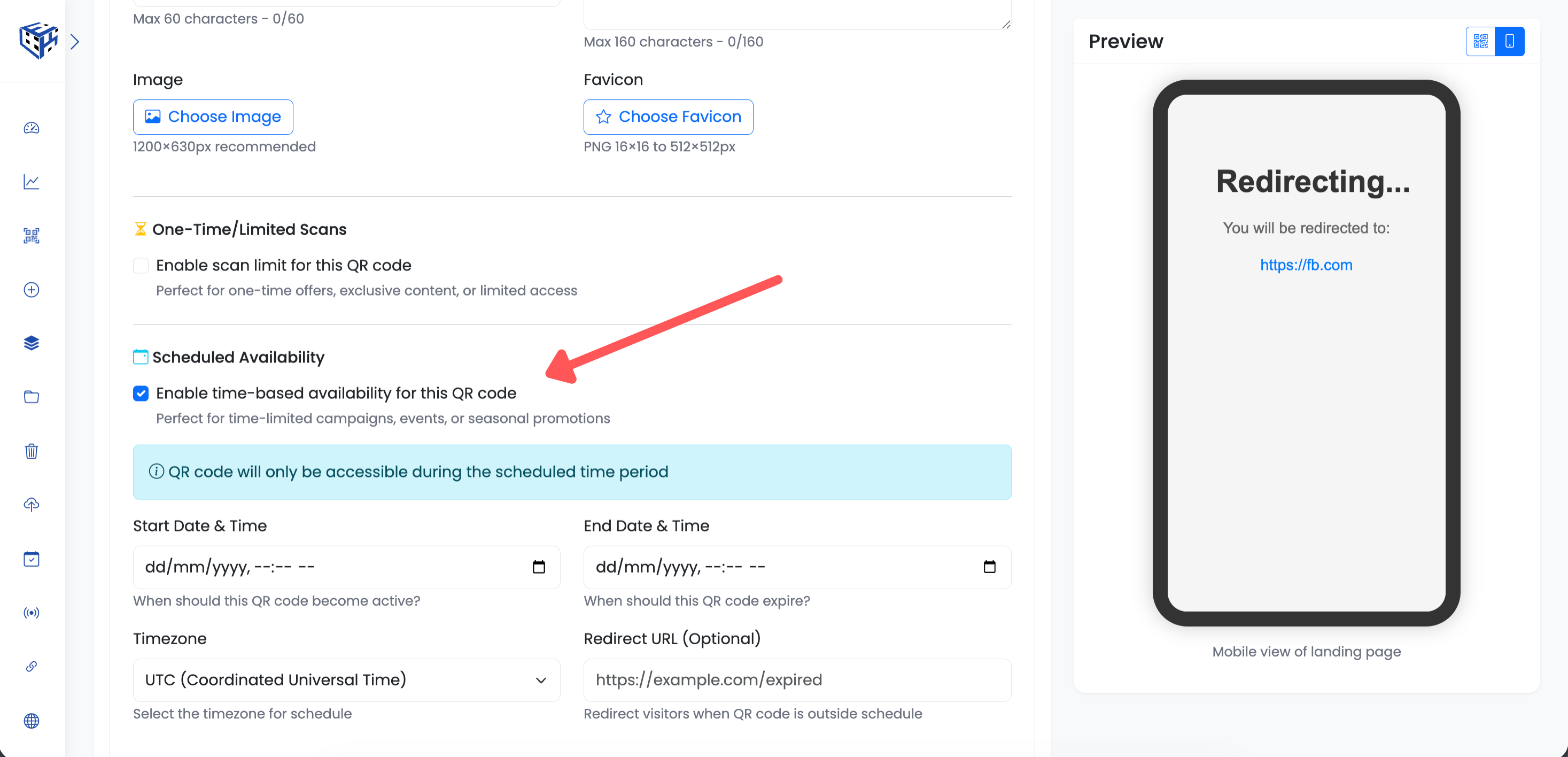 Enable scheduling checkbox