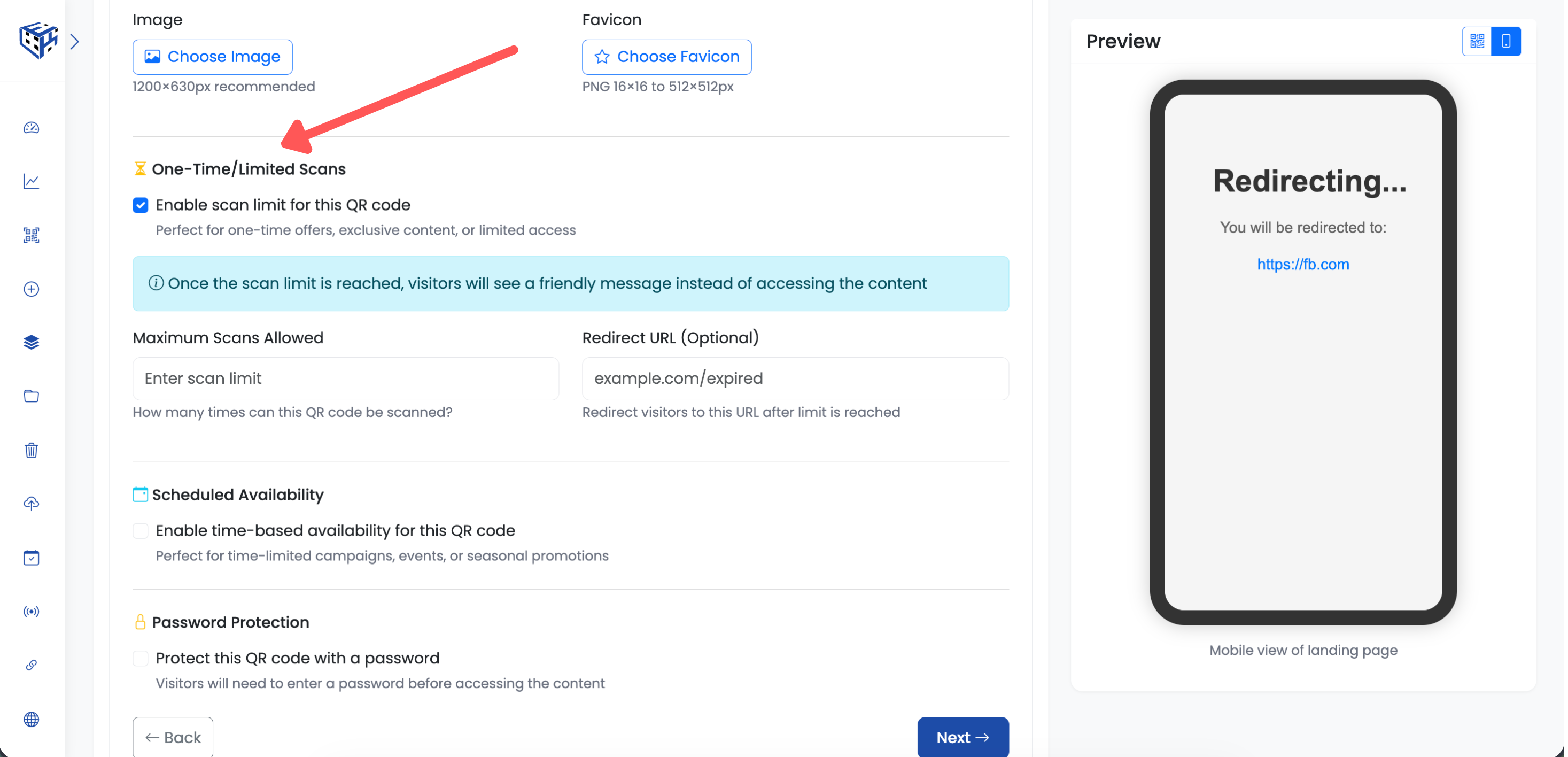Enable scan limit checkbox