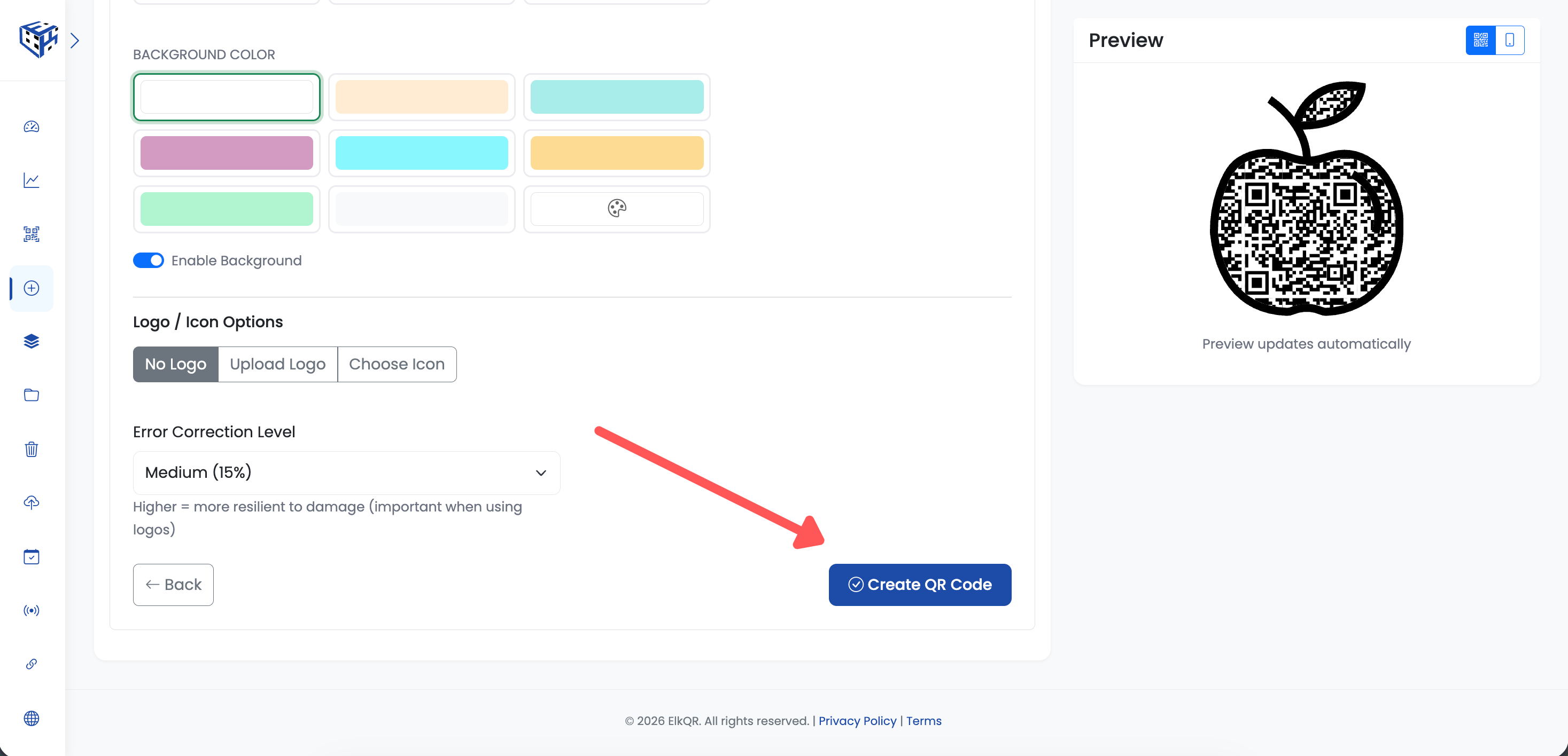 Create QR Code button