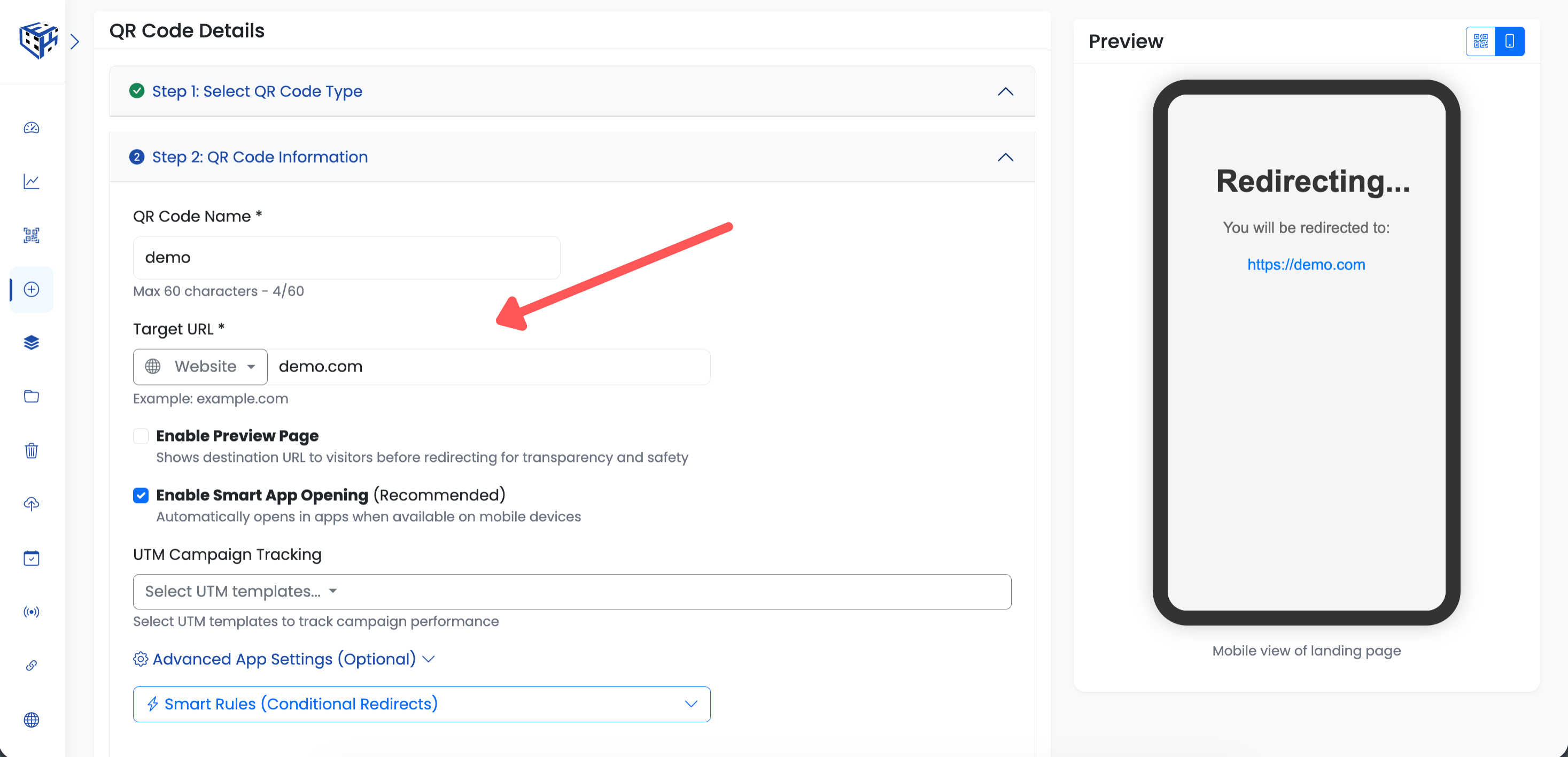 QR Code Information form