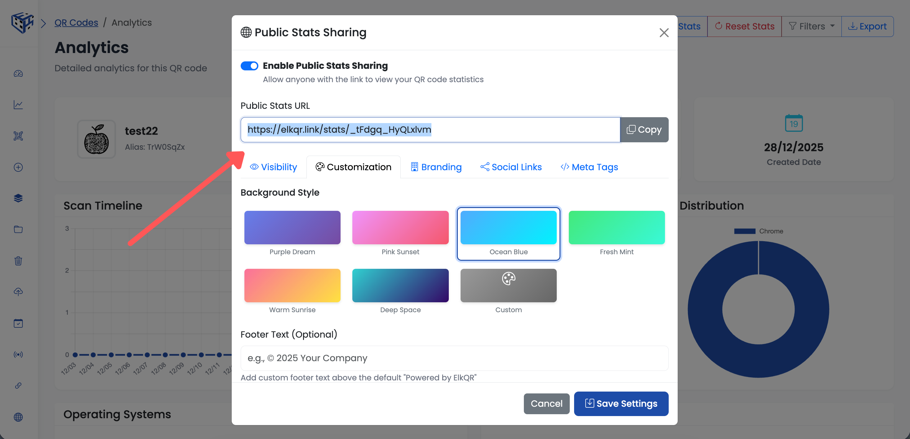 Copy public stats URL