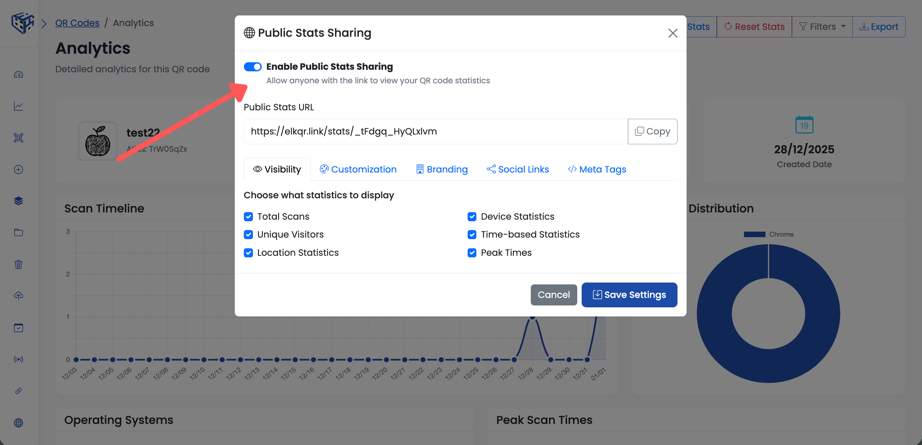 Enable public stats toggle