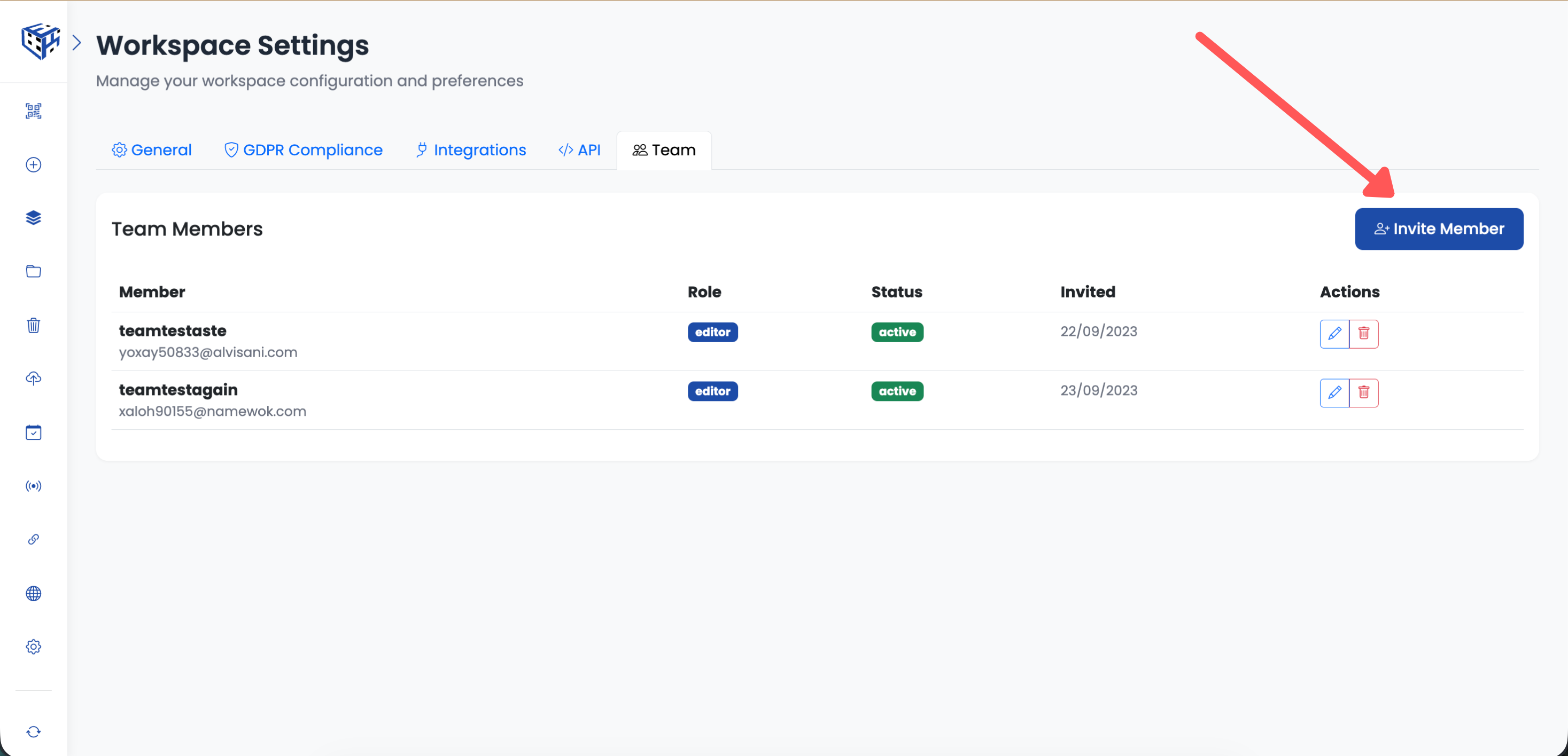 Invite Member button