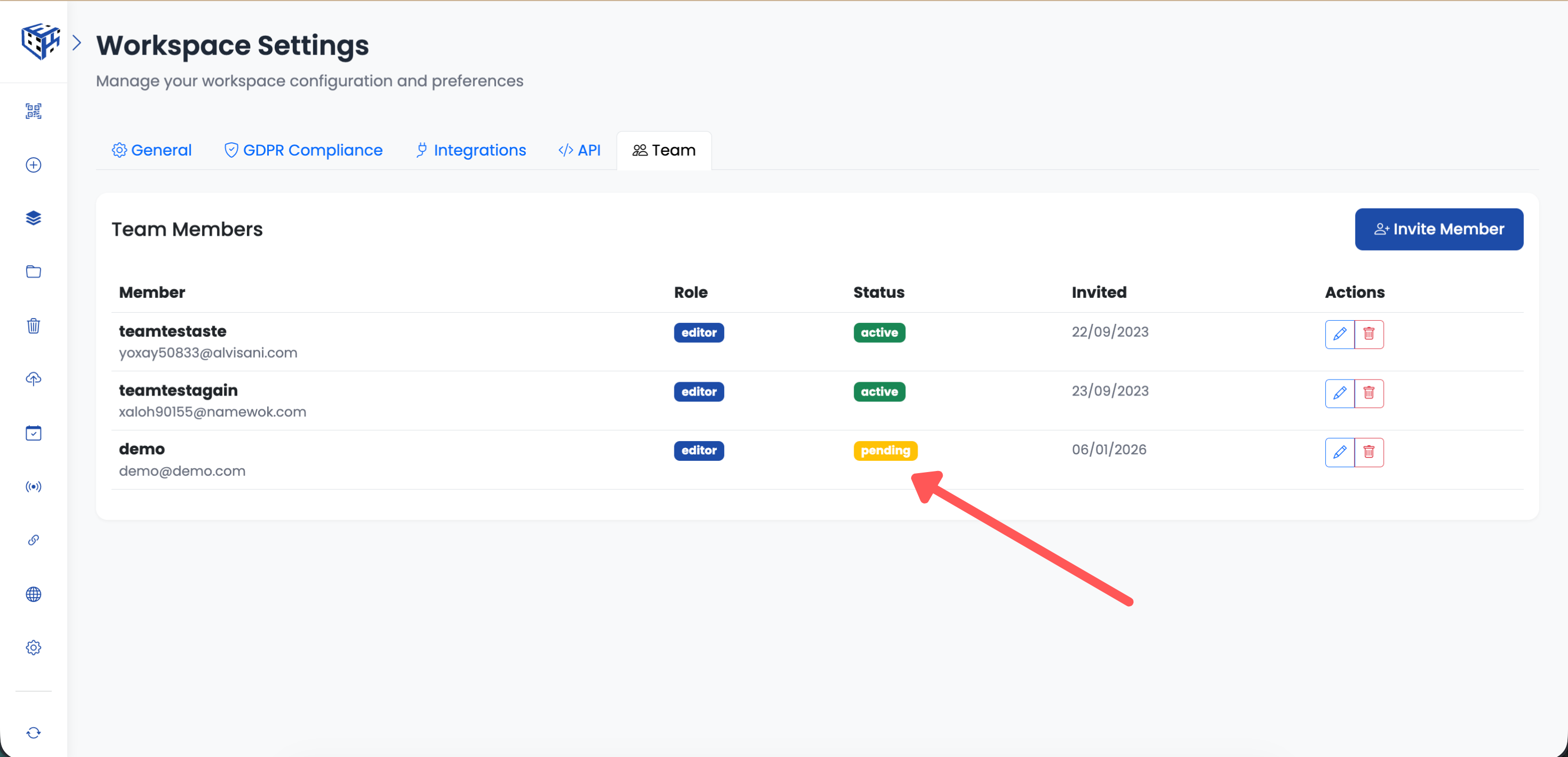 Managing pending invitations