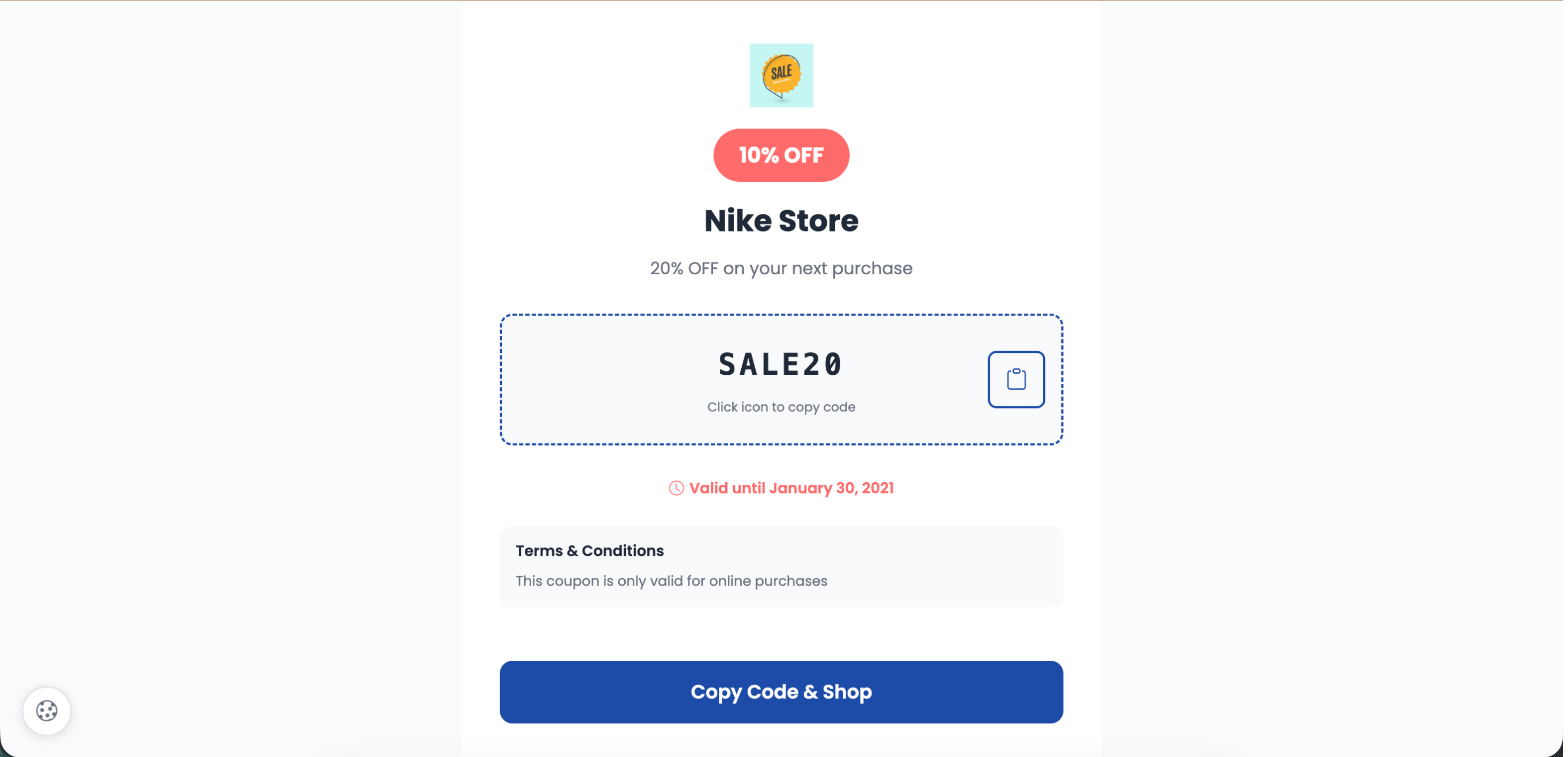 Coupon landing page