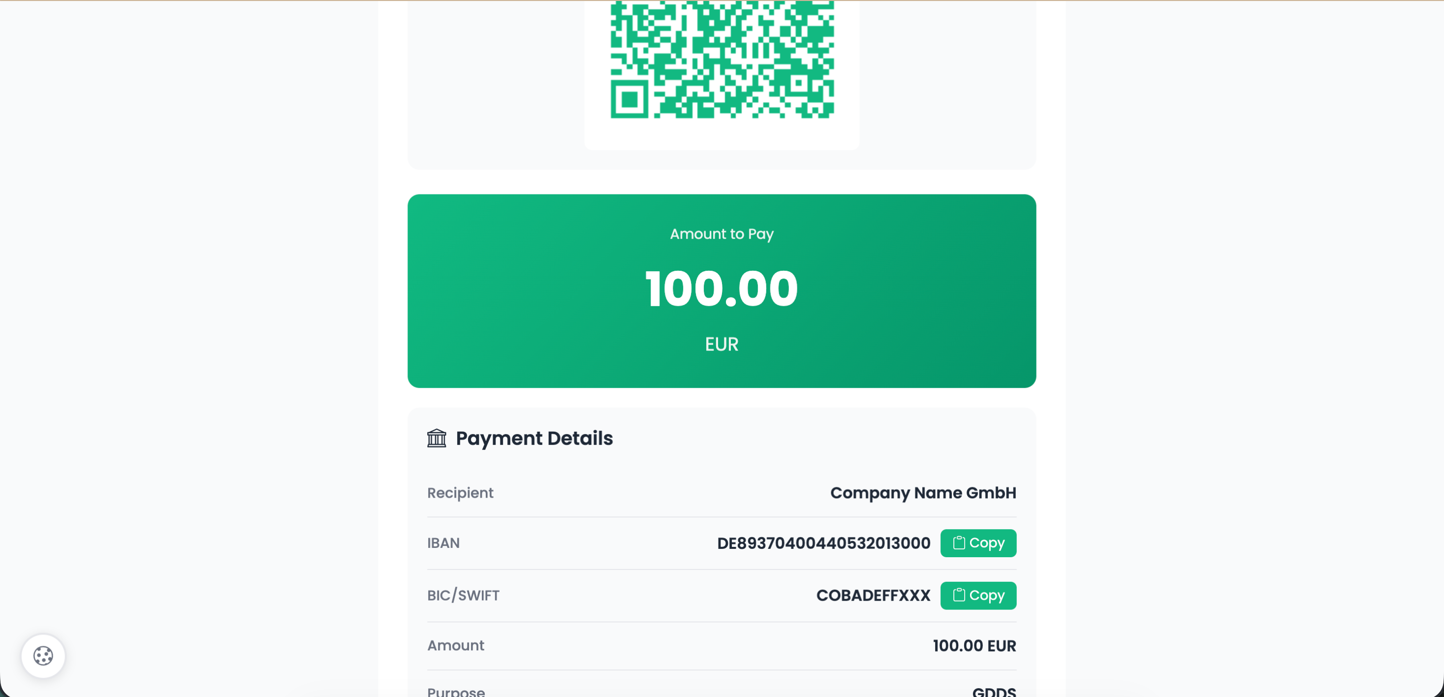 EPC Payment landing page