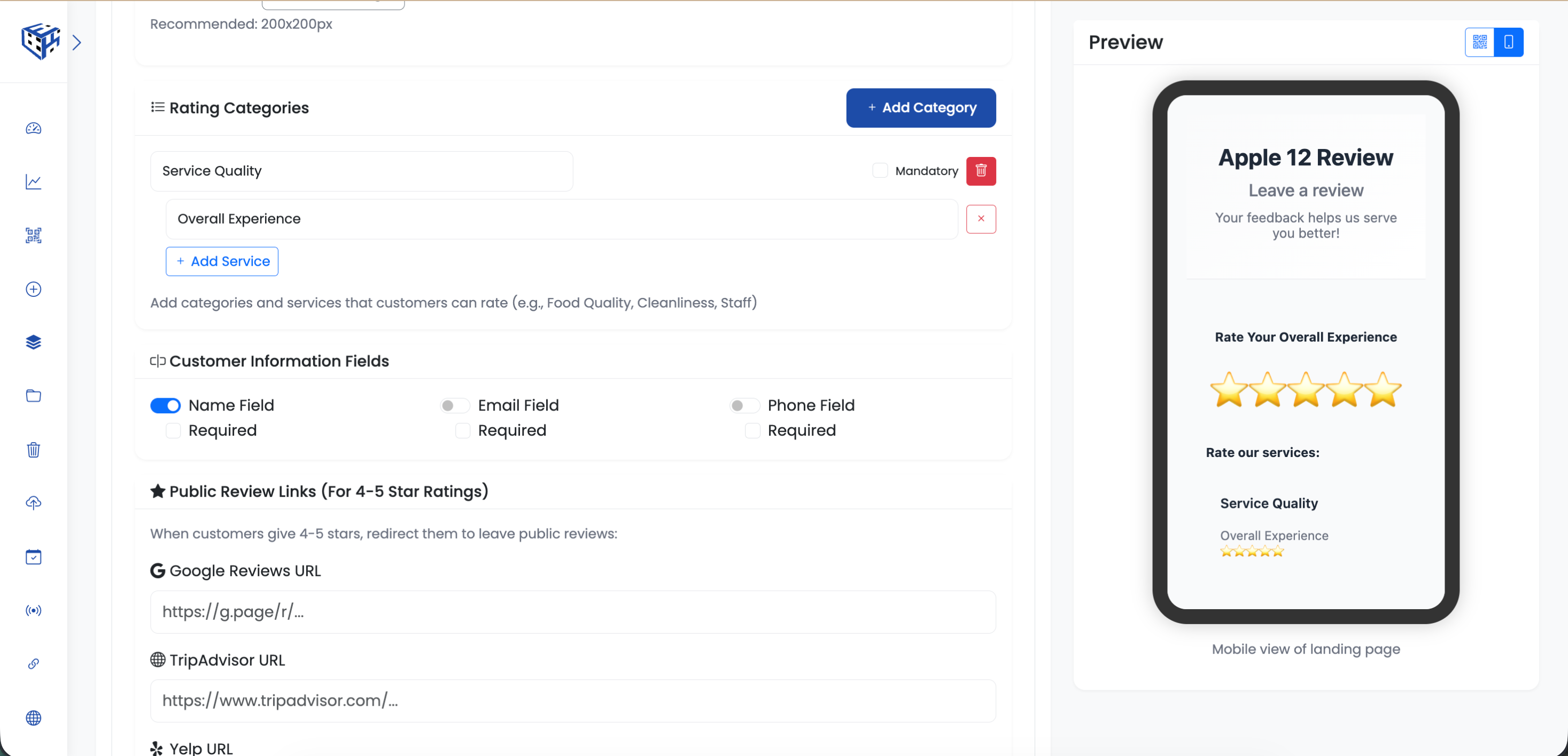 Feedback QR code creation form