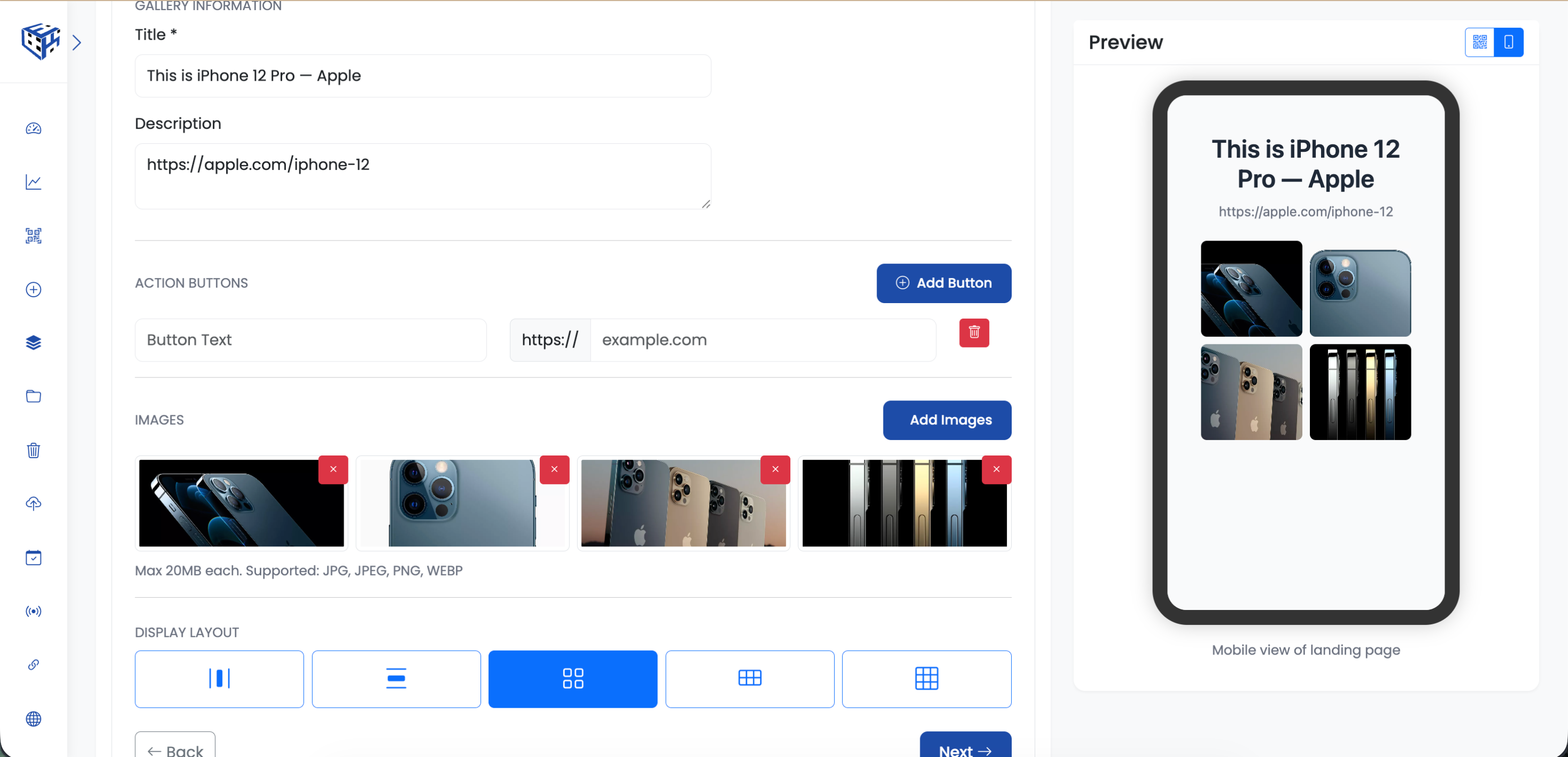 Image Gallery landing page