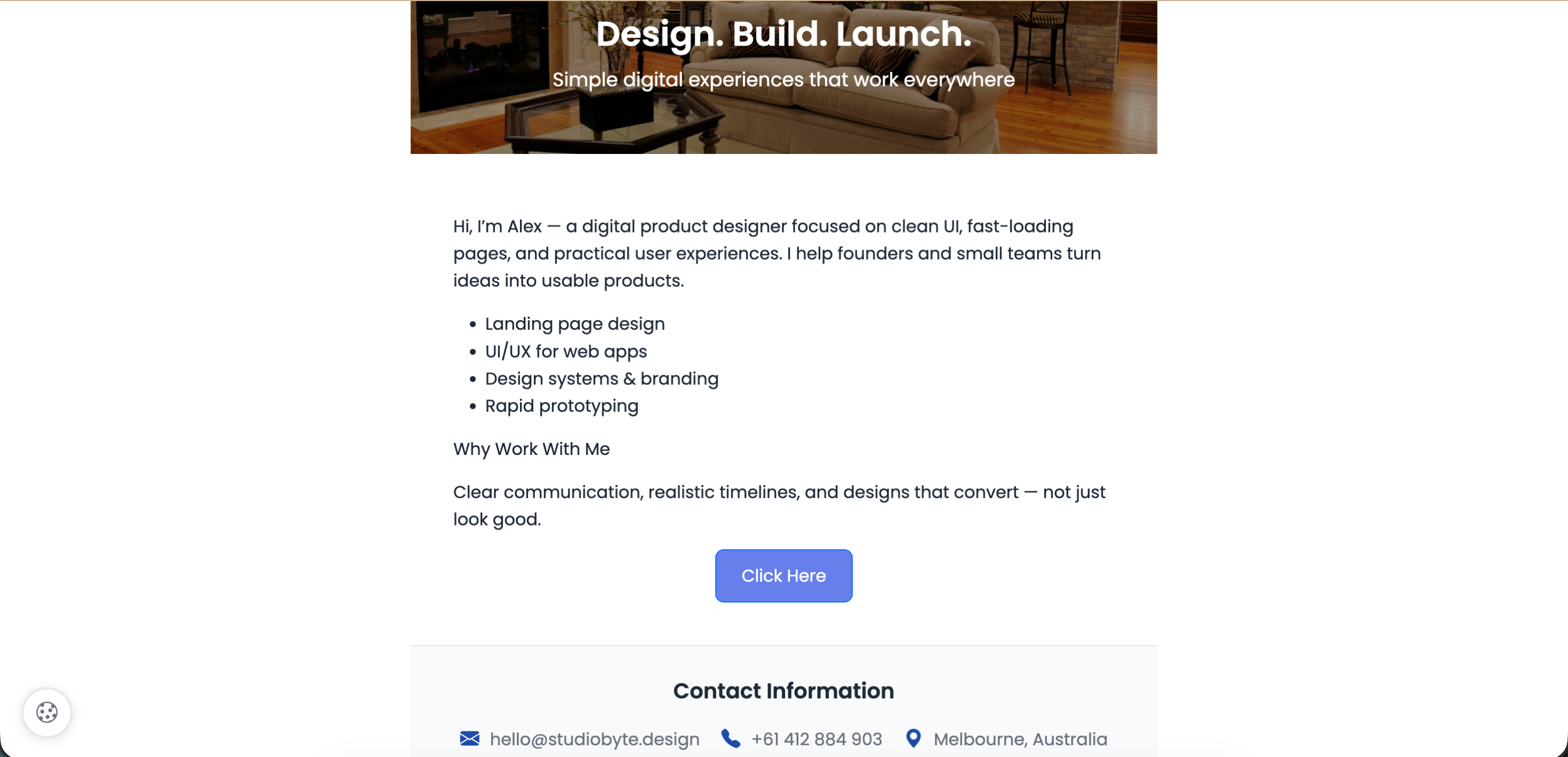 Landing page example on mobile