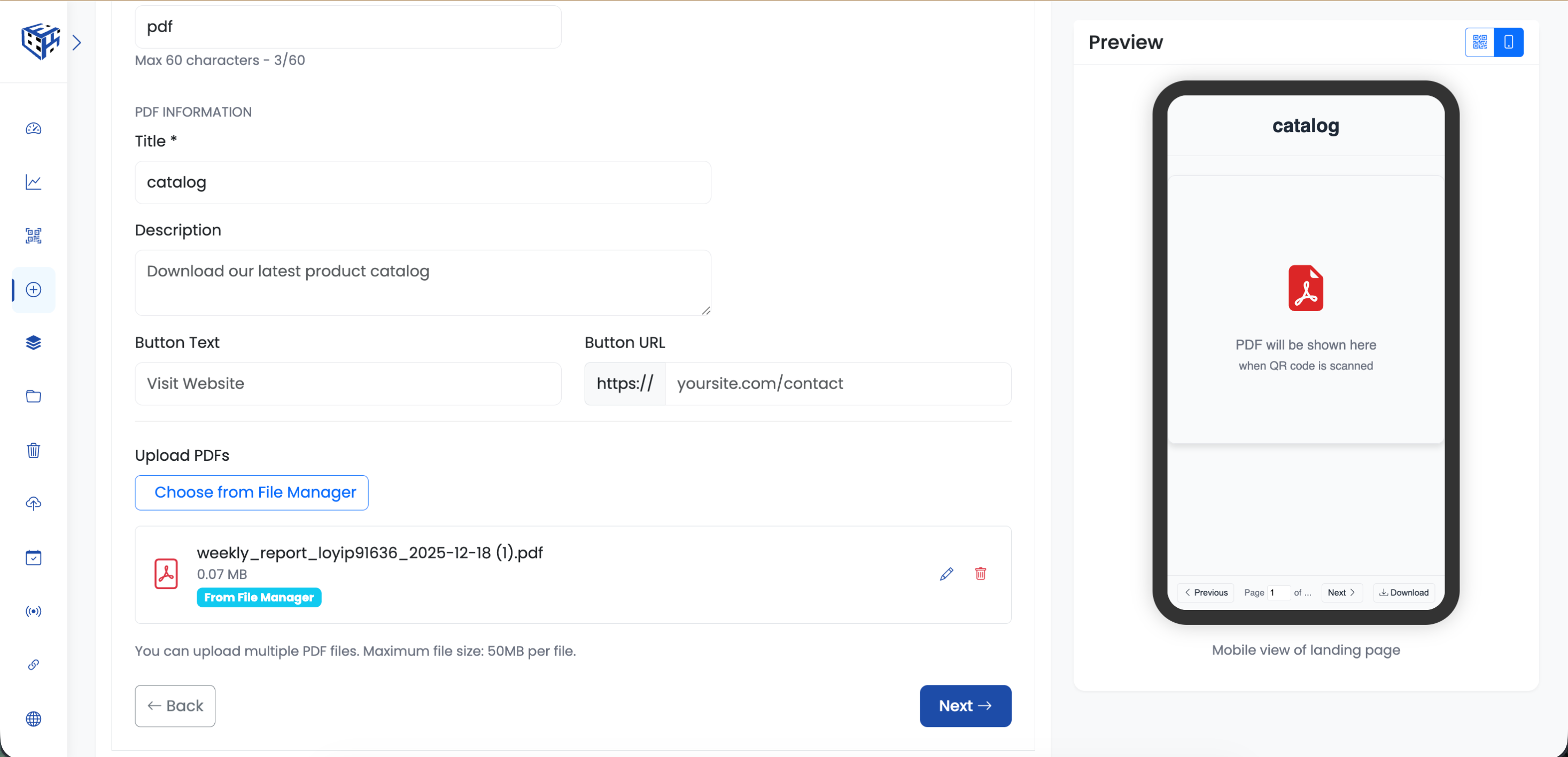 PDF QR code landing page