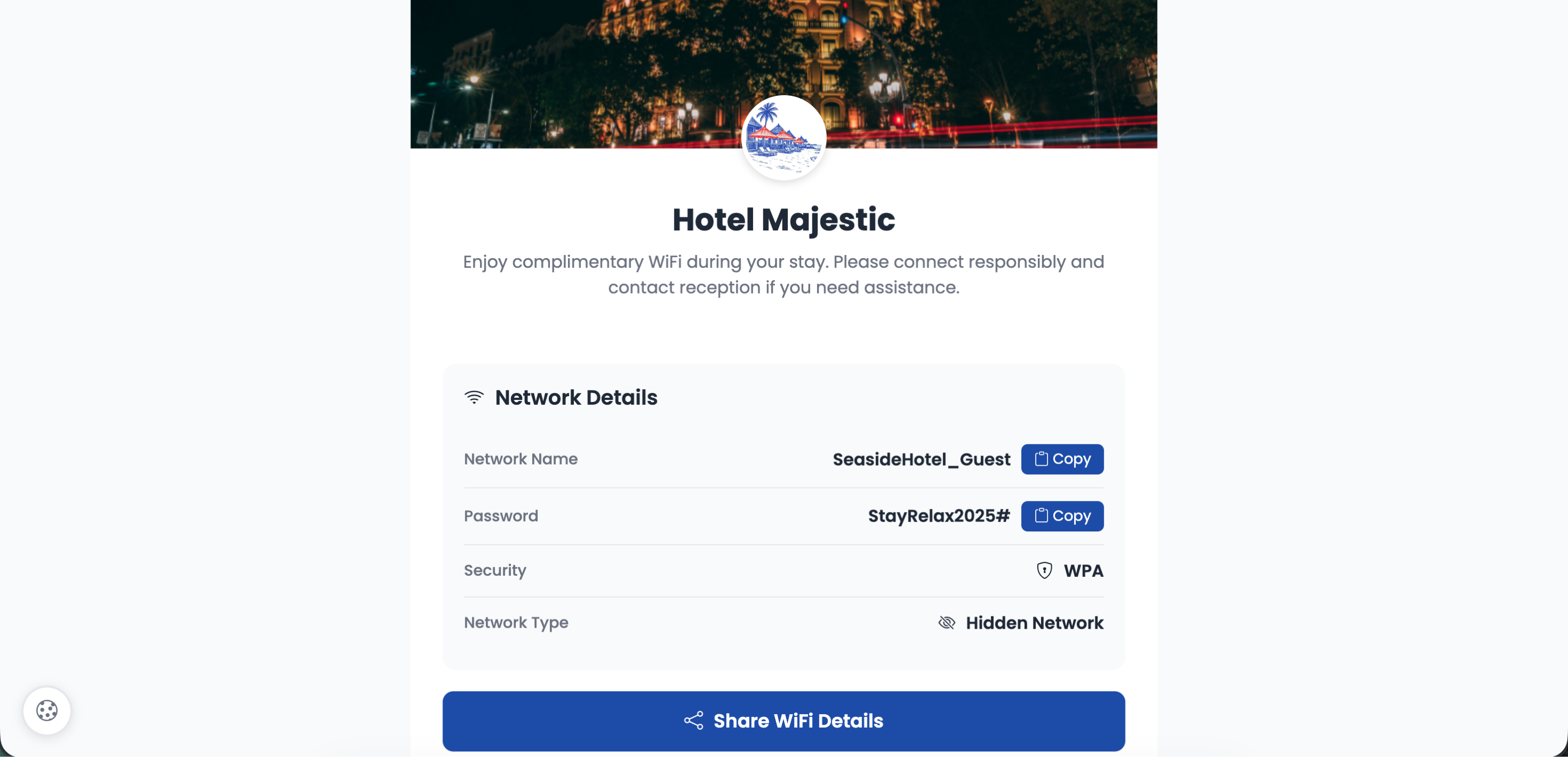 WiFi landing page