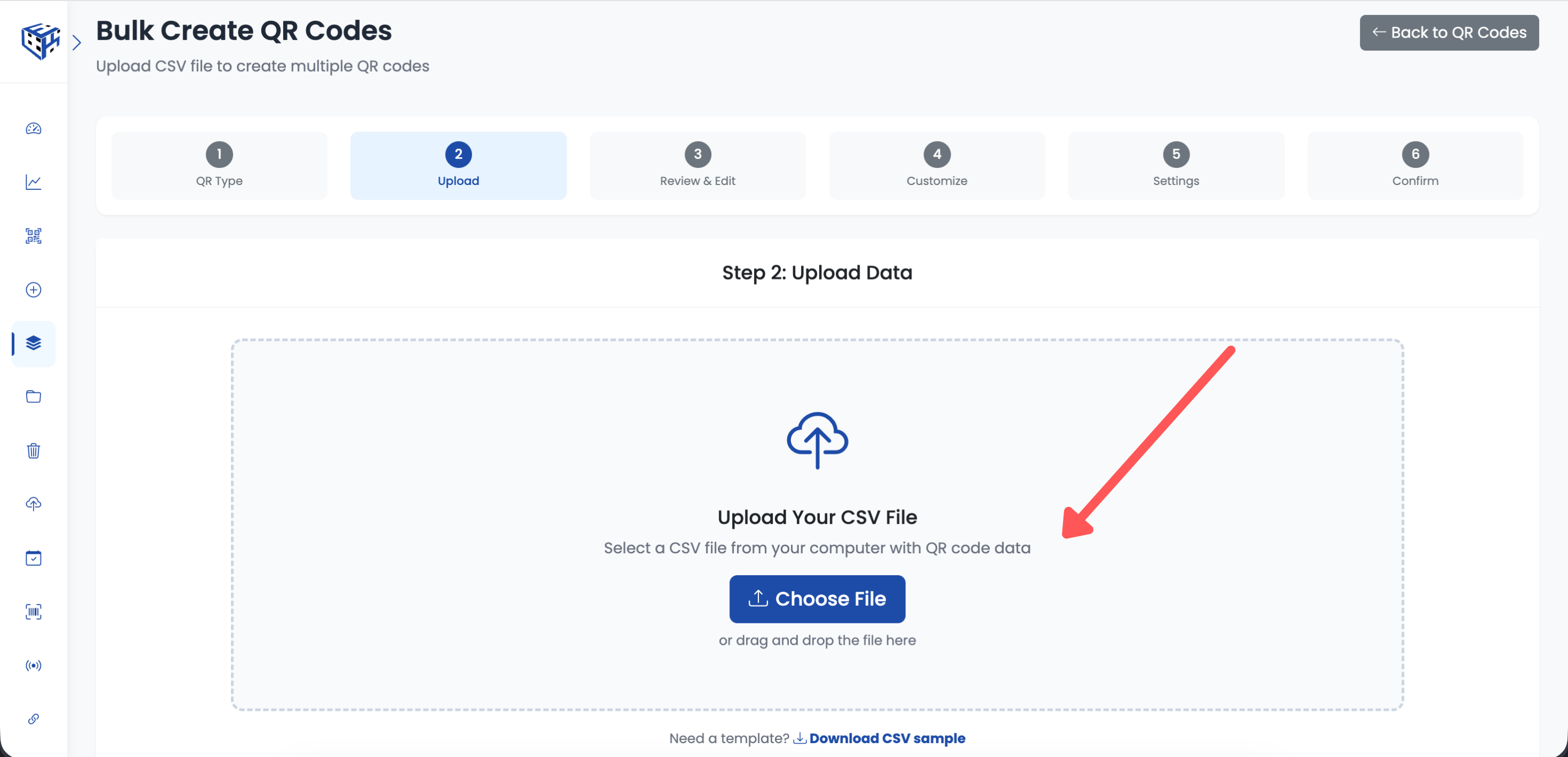 Bulk CSV upload interface in ElkQR GS1 Center