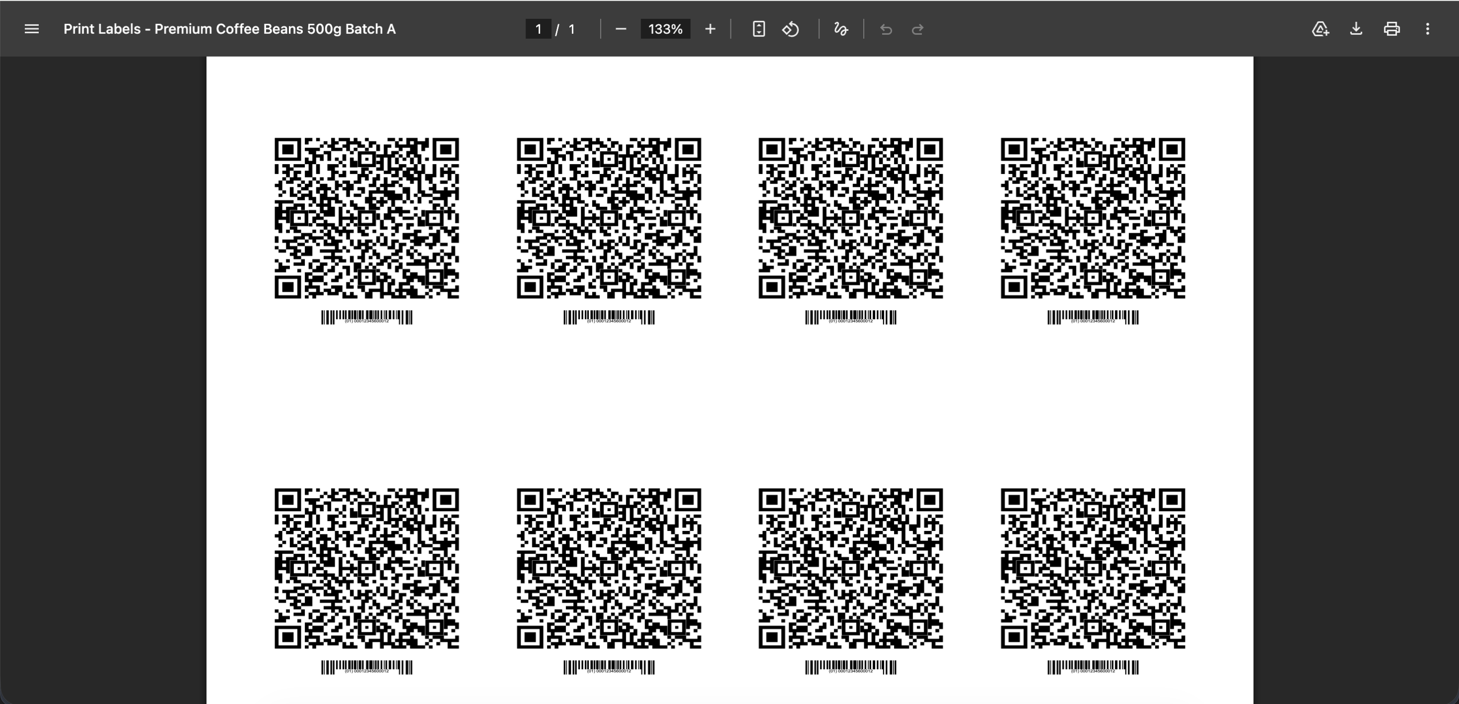 GS1 QR code download options in ElkQR
